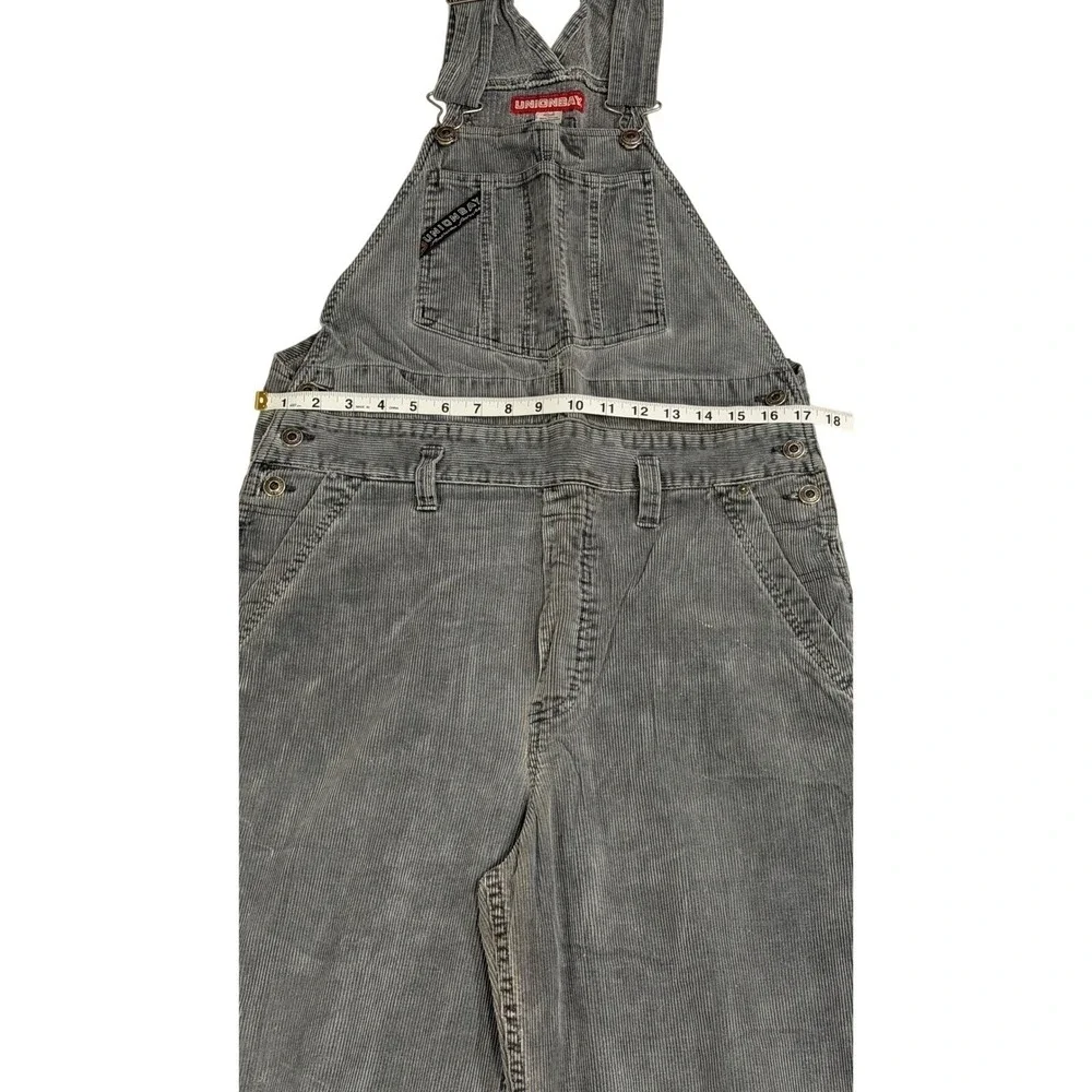 Union‎ Bay Grey Corduroy Overalls Vintage Wide Leg Bib Adjustable Strap Y2K Med